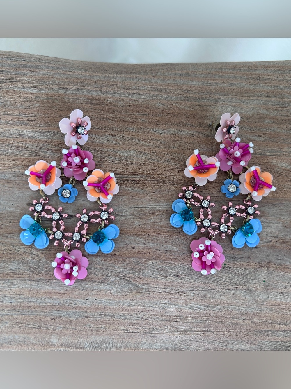 J. Crew Pink, Blue & Orange Floral Chandelier Earrings